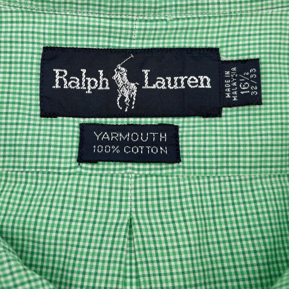 Ralph Lauren Yarmouth Shirt 16.5‎ 32/33 Mens L Green Gingham Check Cotton Pony